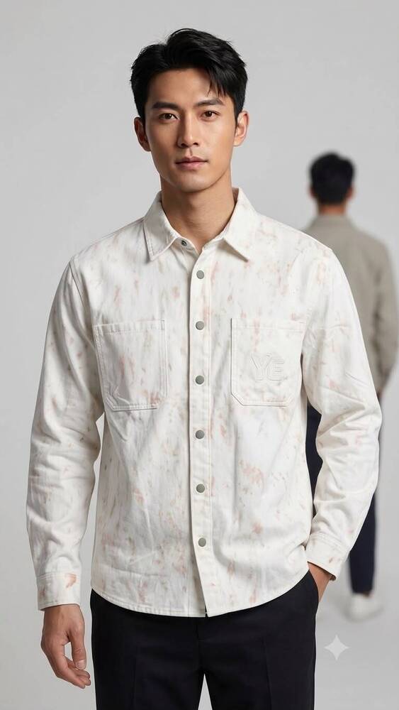 Off White Or Beige Textured Abstract Printed Shirt