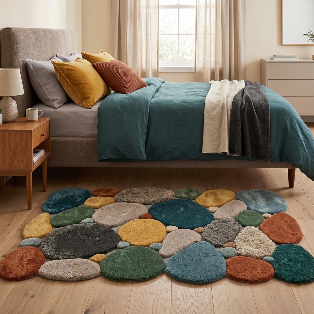 Hand Tufted Colorful Pebble Design Wool Area Rug