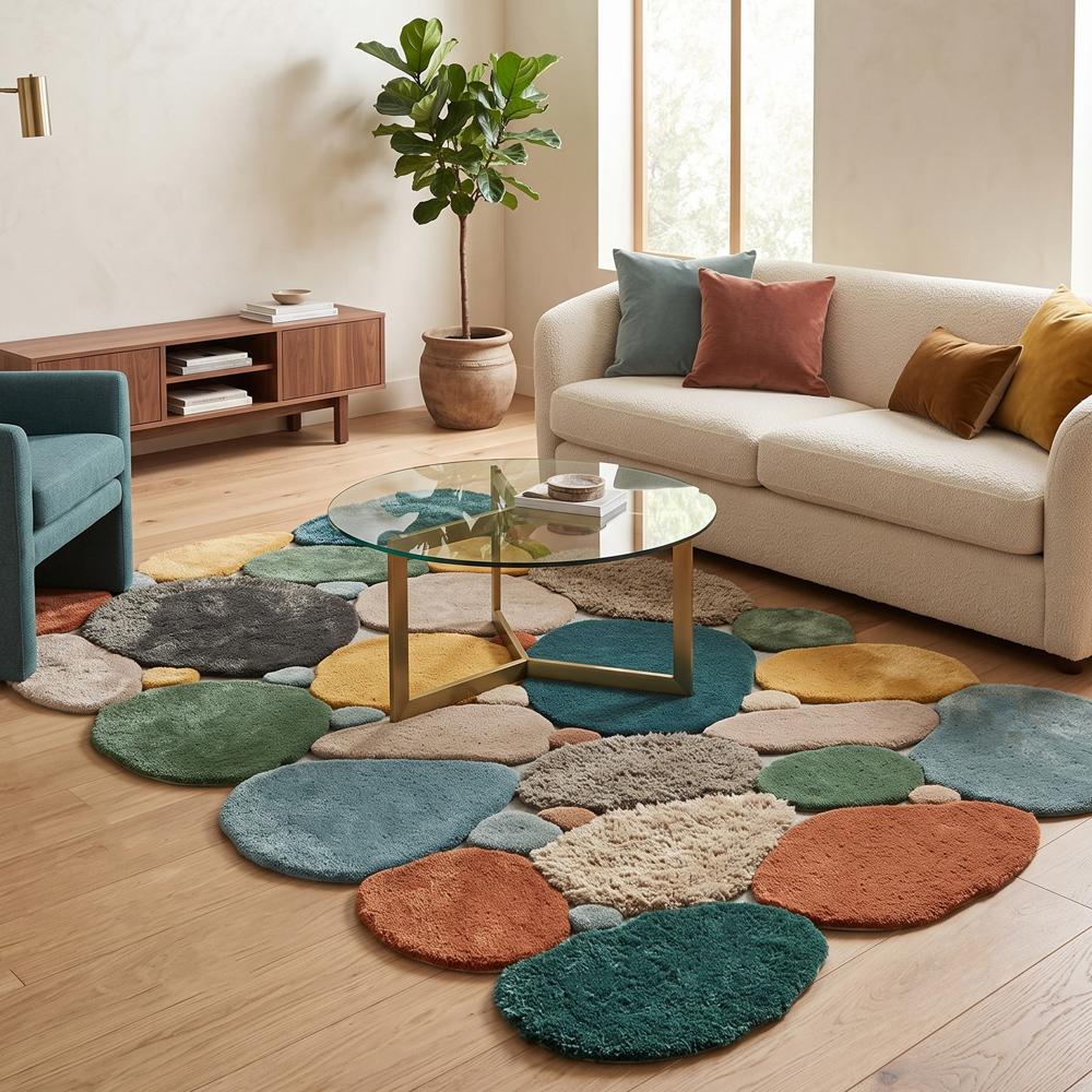 Hand Tufted Colorful Pebble Design Wool Area Rug