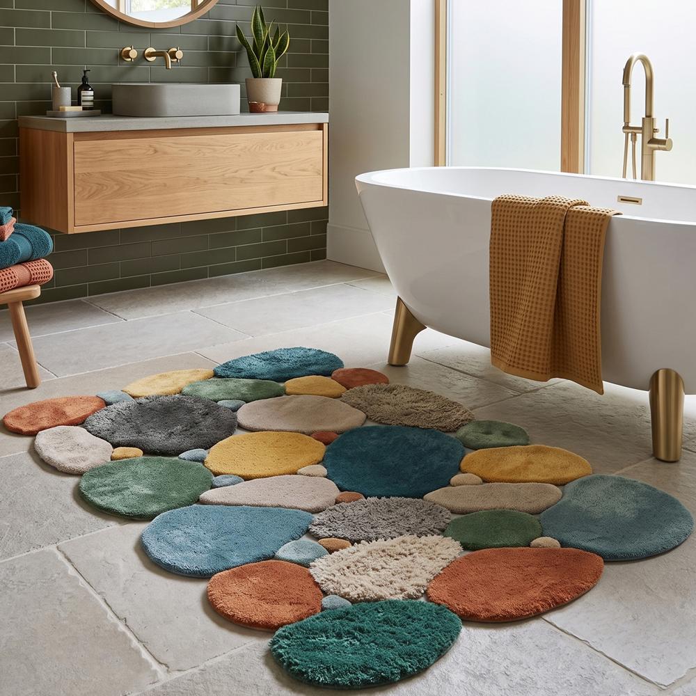 Hand Tufted Colorful Pebble Design Wool Area Rug