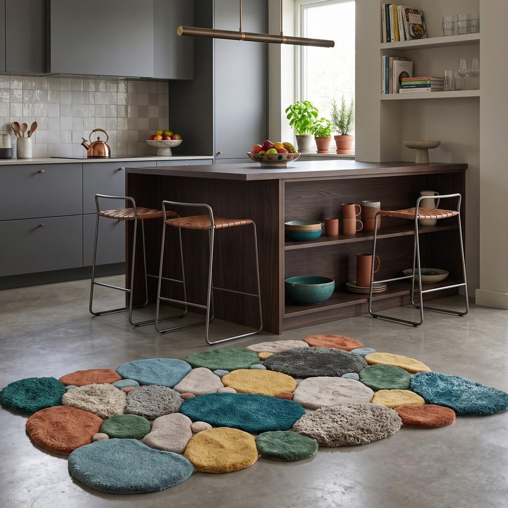 Hand Tufted Colorful Pebble Design Wool Area Rug