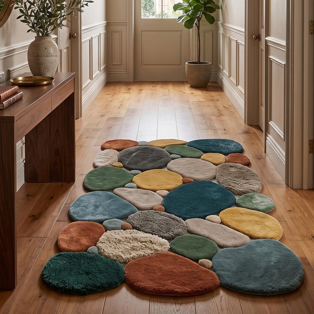 Hand Tufted Colorful Pebble Design Wool Area Rug