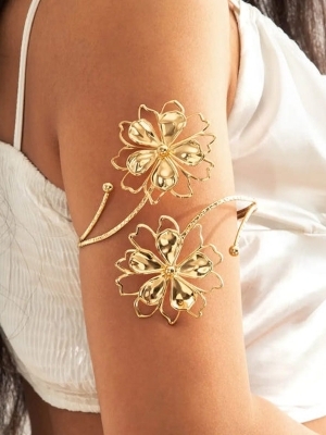 Gold Floral Upper Arm Cuff Bracelet - Weight: 0.15