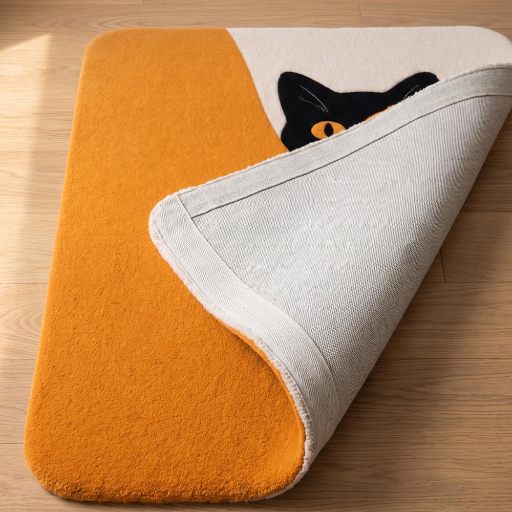 Peeking Black Cat: Hand-Tufted Wool Area Rug