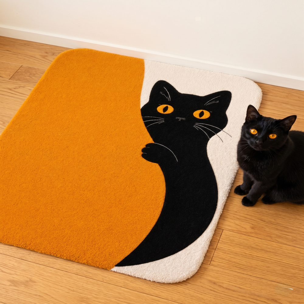 Peeking Black Cat: Hand-Tufted Wool Area Rug