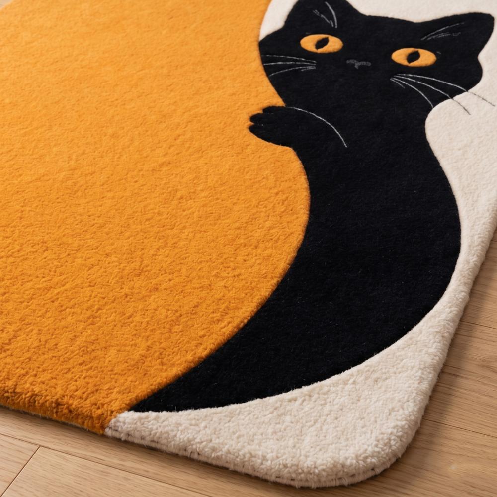 Peeking Black Cat: Hand-Tufted Wool Area Rug