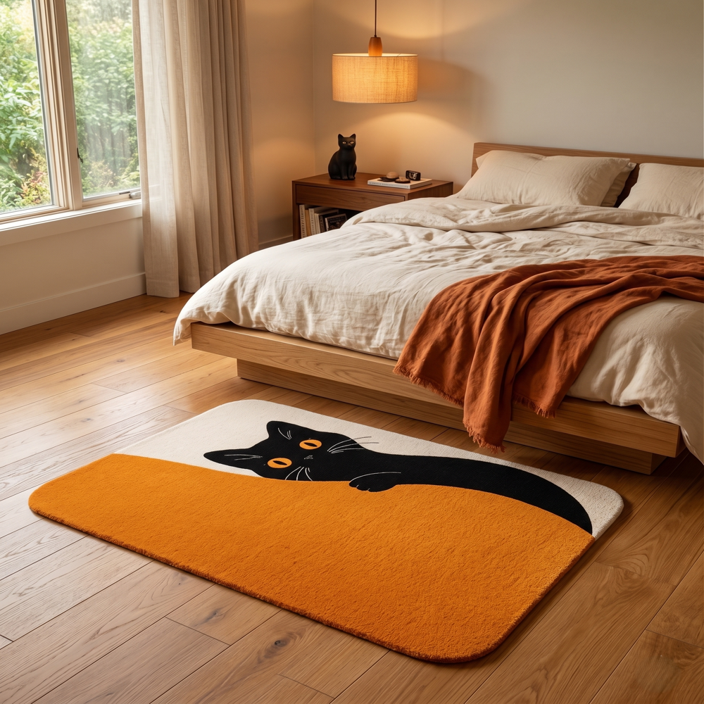 Peeking Black Cat: Hand-Tufted Wool Area Rug