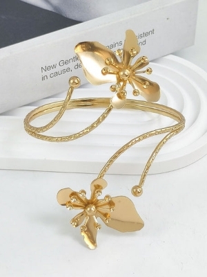 Golden Bloom Statement Armlets A Elegant Floral Upper Arm Cuffs - Color: Gold