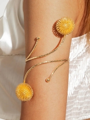 Gold Floral Double-Wrap Armlet A Elegant Statement Arm Cuff For Women - Weight: 0.15