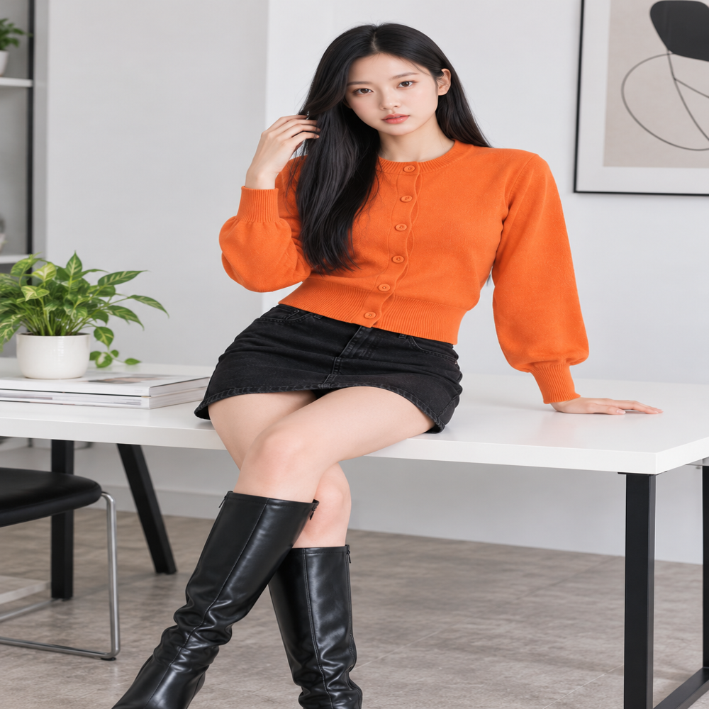 Women Cardigan - Color: Orange