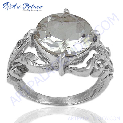 स्टाइलिश क्यूबिक जिरकोनिया सिल्वर जेमस्टोन रिंग