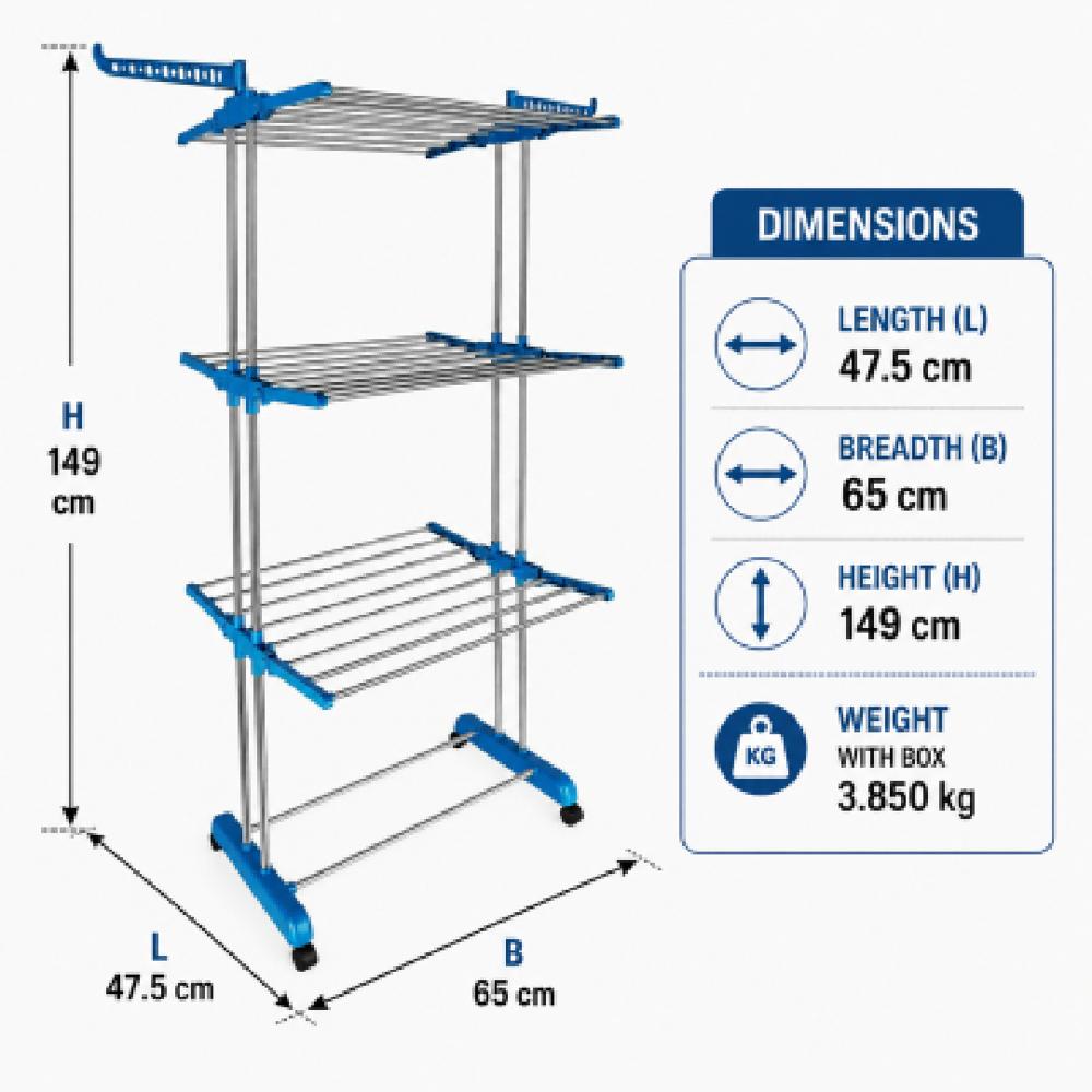 3 Layer Stainless Steel Pipe Clothes Drying Rack, 3.850 kg