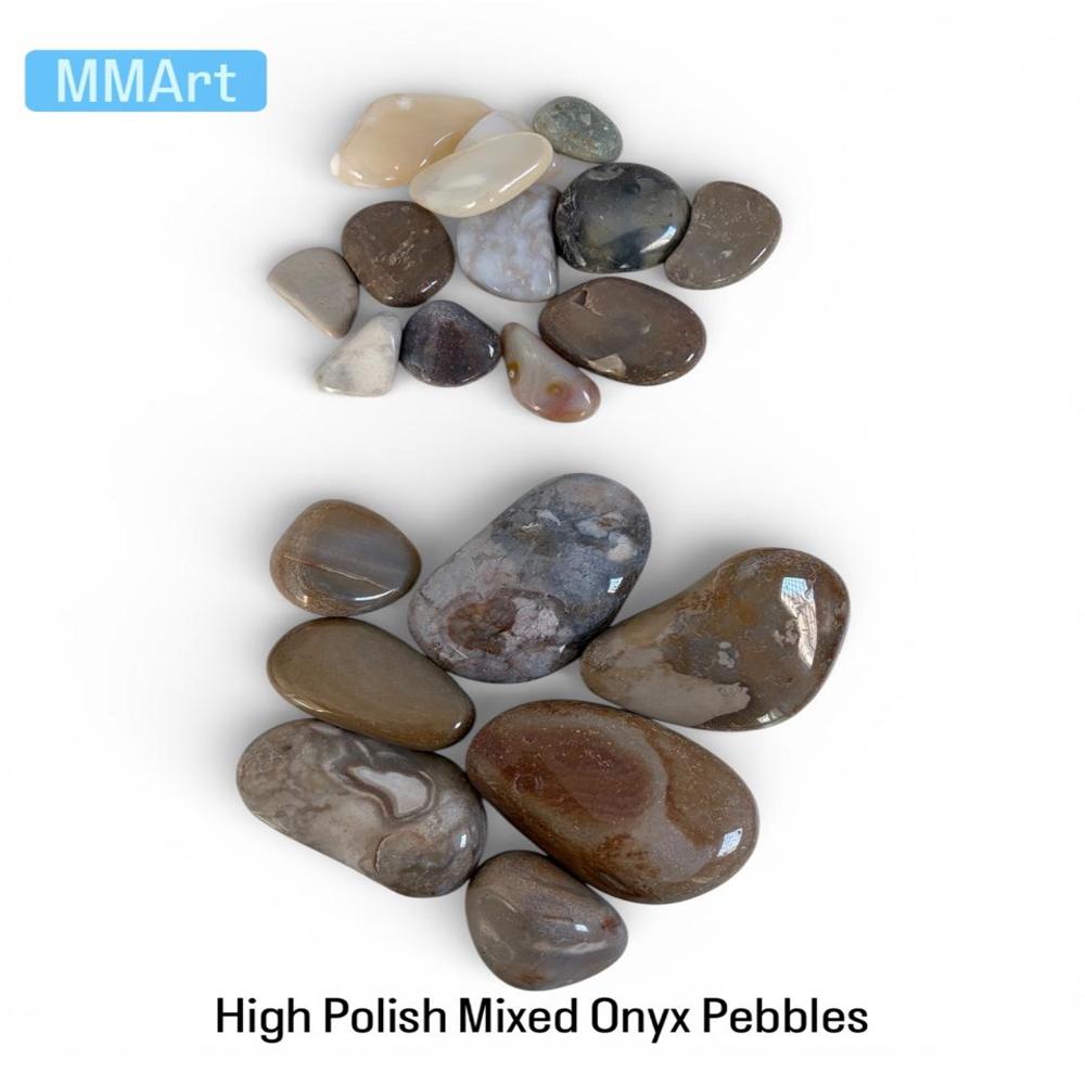 Natural Polished Onyx Pebbles in Brown Multicolor For Garden Landscaping and Outdoor Space Decor
