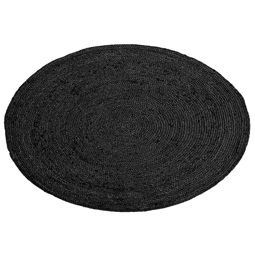 Black Round Braided Jute Rug for Living Room and Bedroom