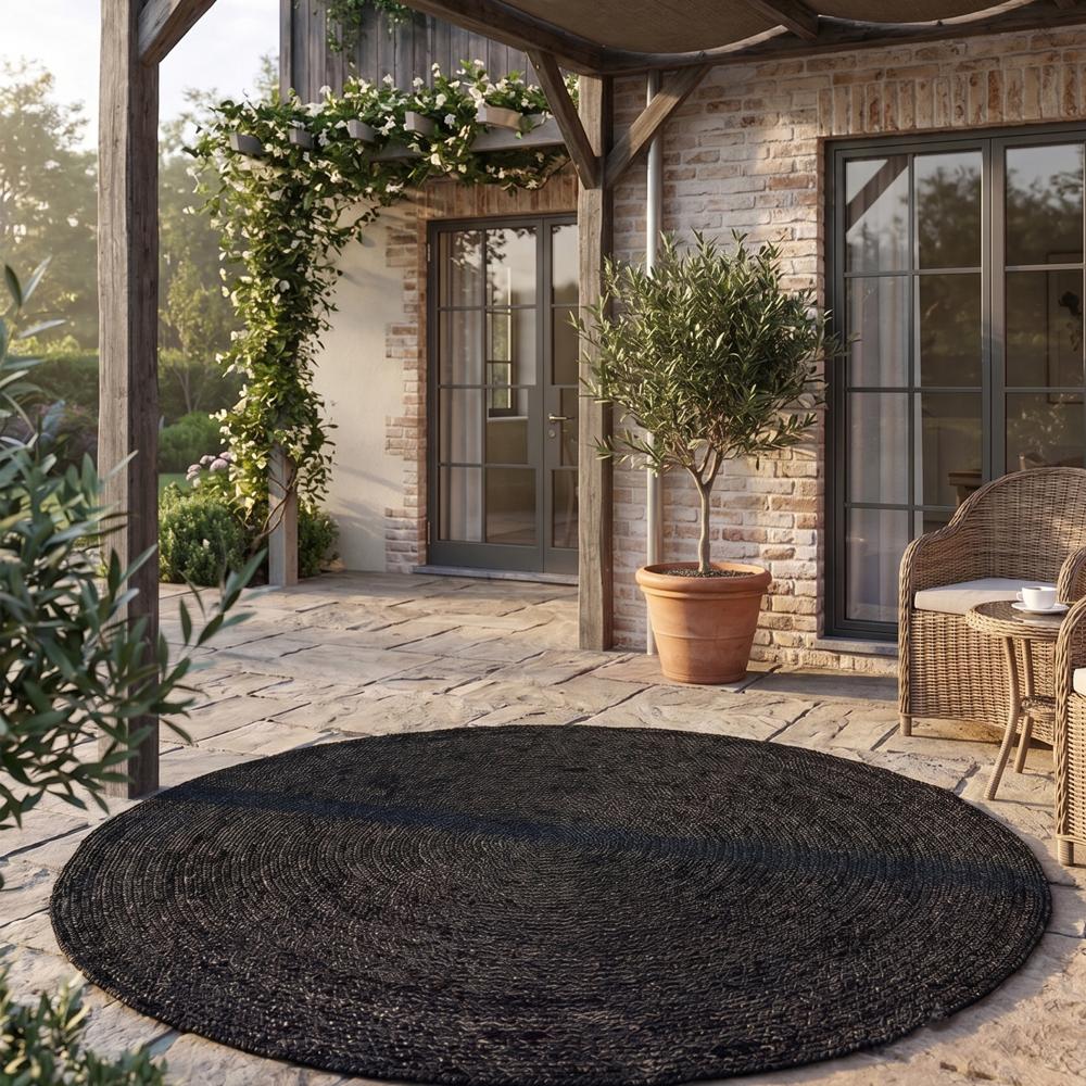 Black Round Braided Jute Rug for Living Room and Bedroom