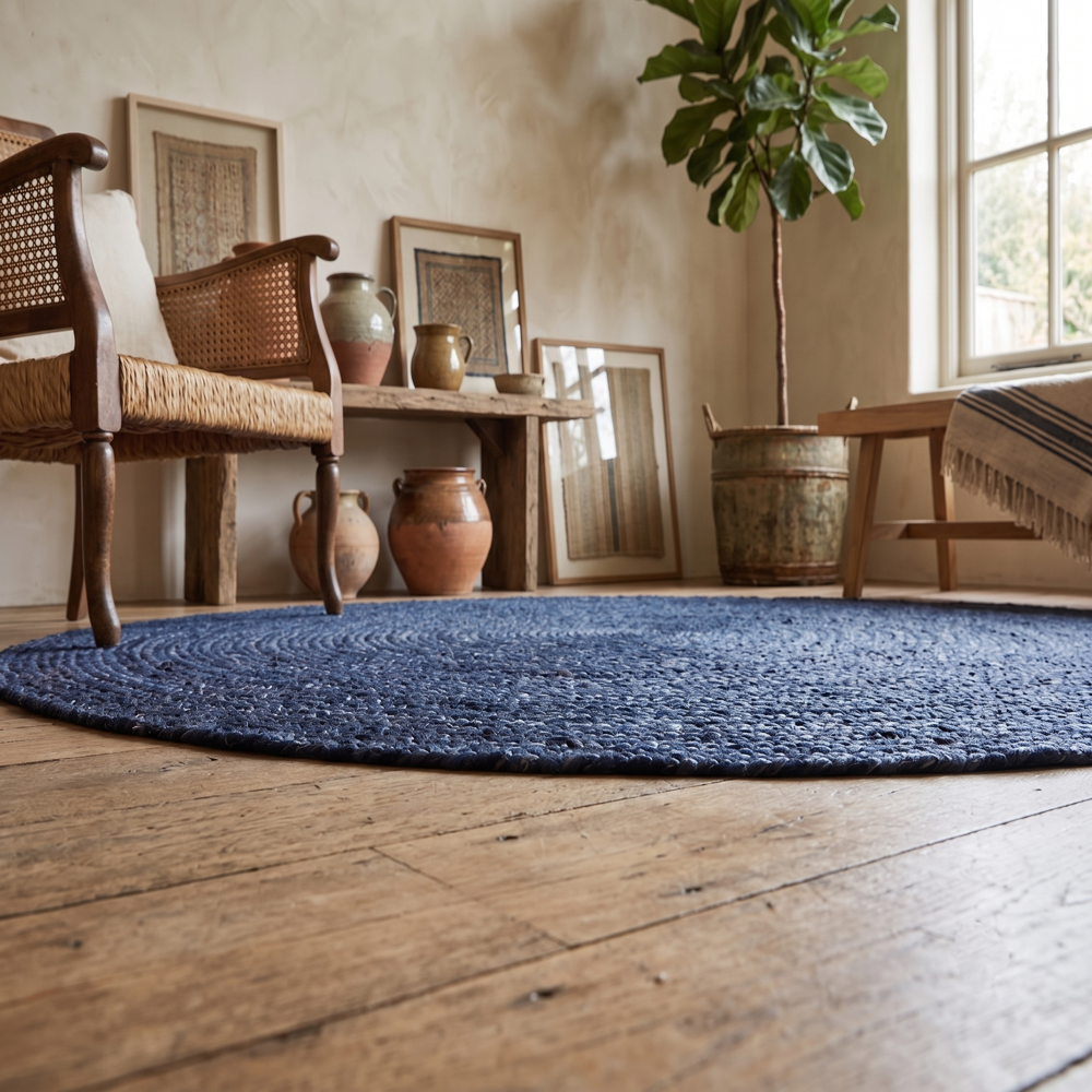 Black Round Braided Rug for Living Room and Bedroom Decor