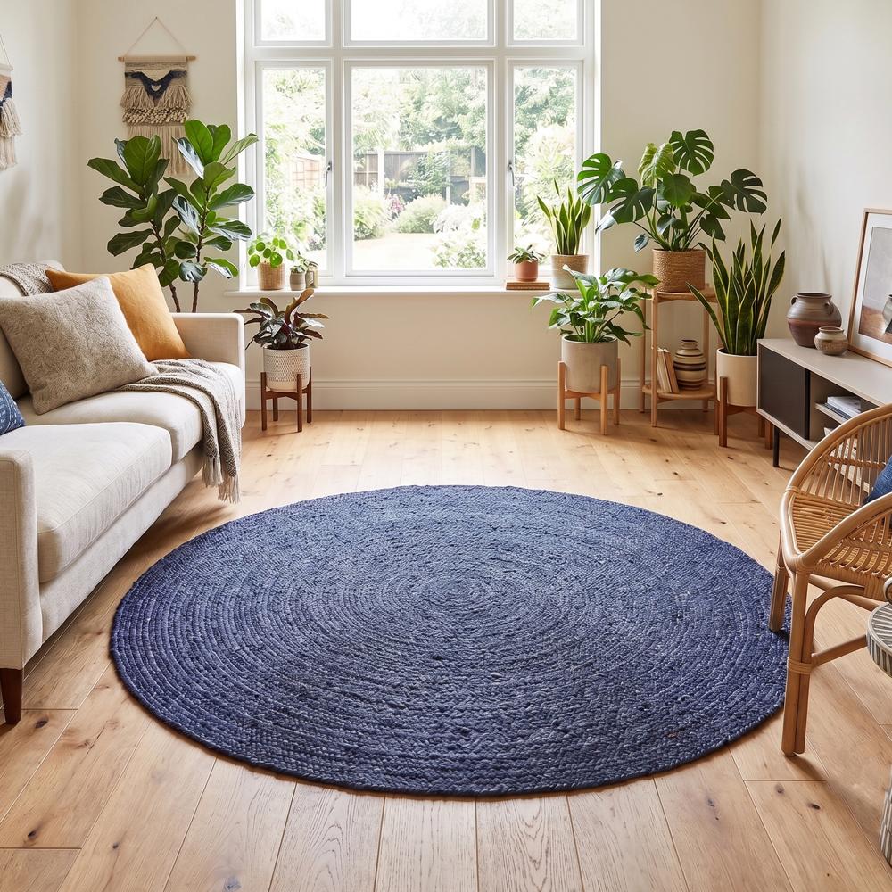 Black Round Braided Rug for Living Room and Bedroom Decor