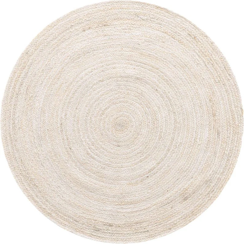 Natural Off-White Round Braided Jute Rug