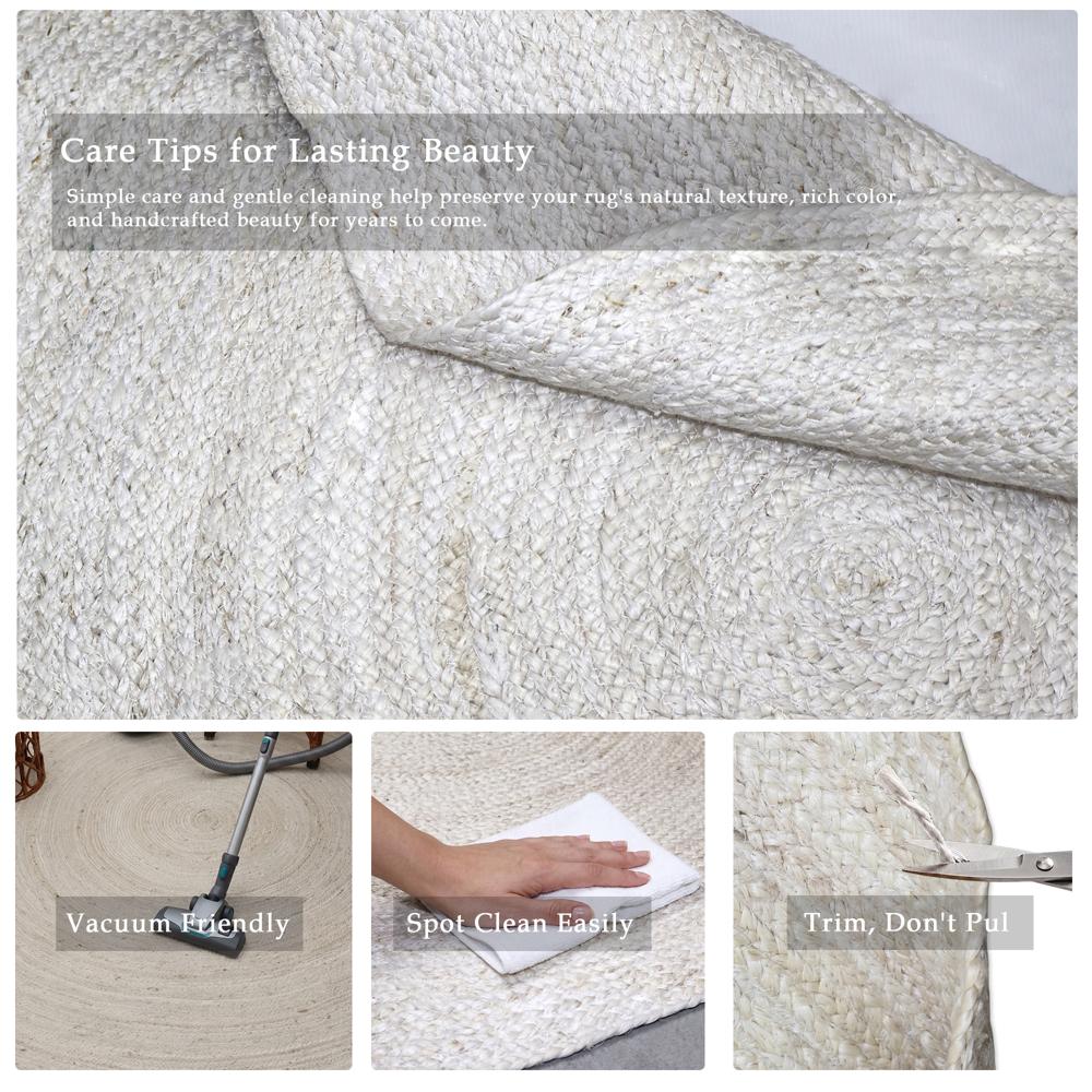 Natural Off-White Round Braided Jute Rug
