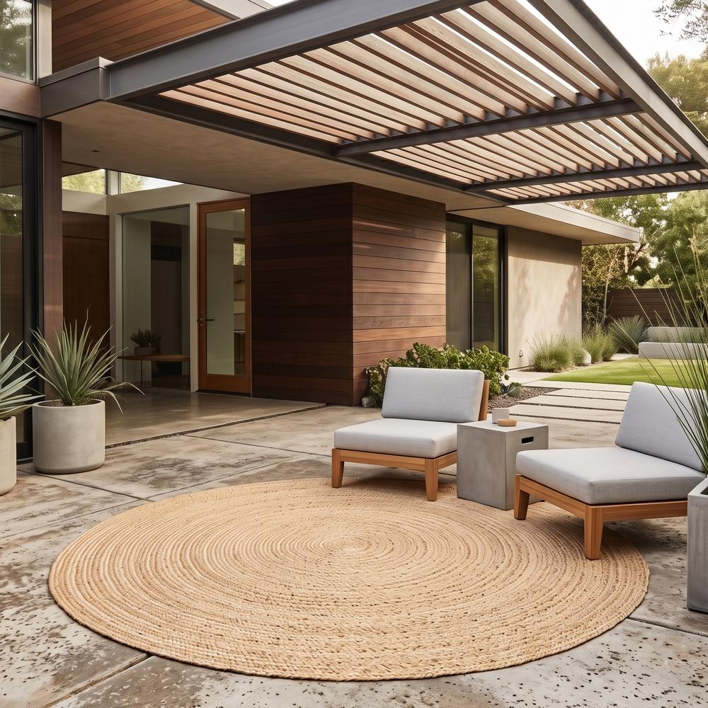 Natural Tan Round Braided Jute Rug