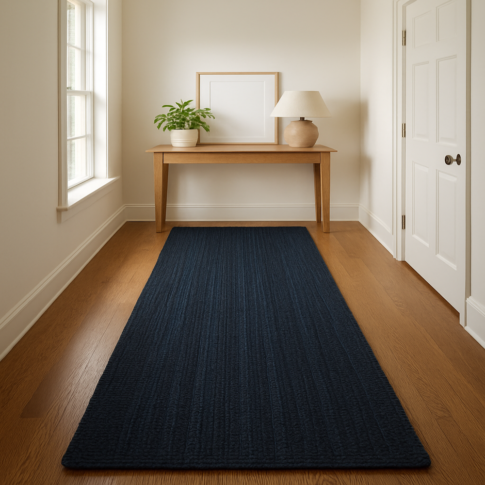 Navy Blue Braided Jute Area Rug