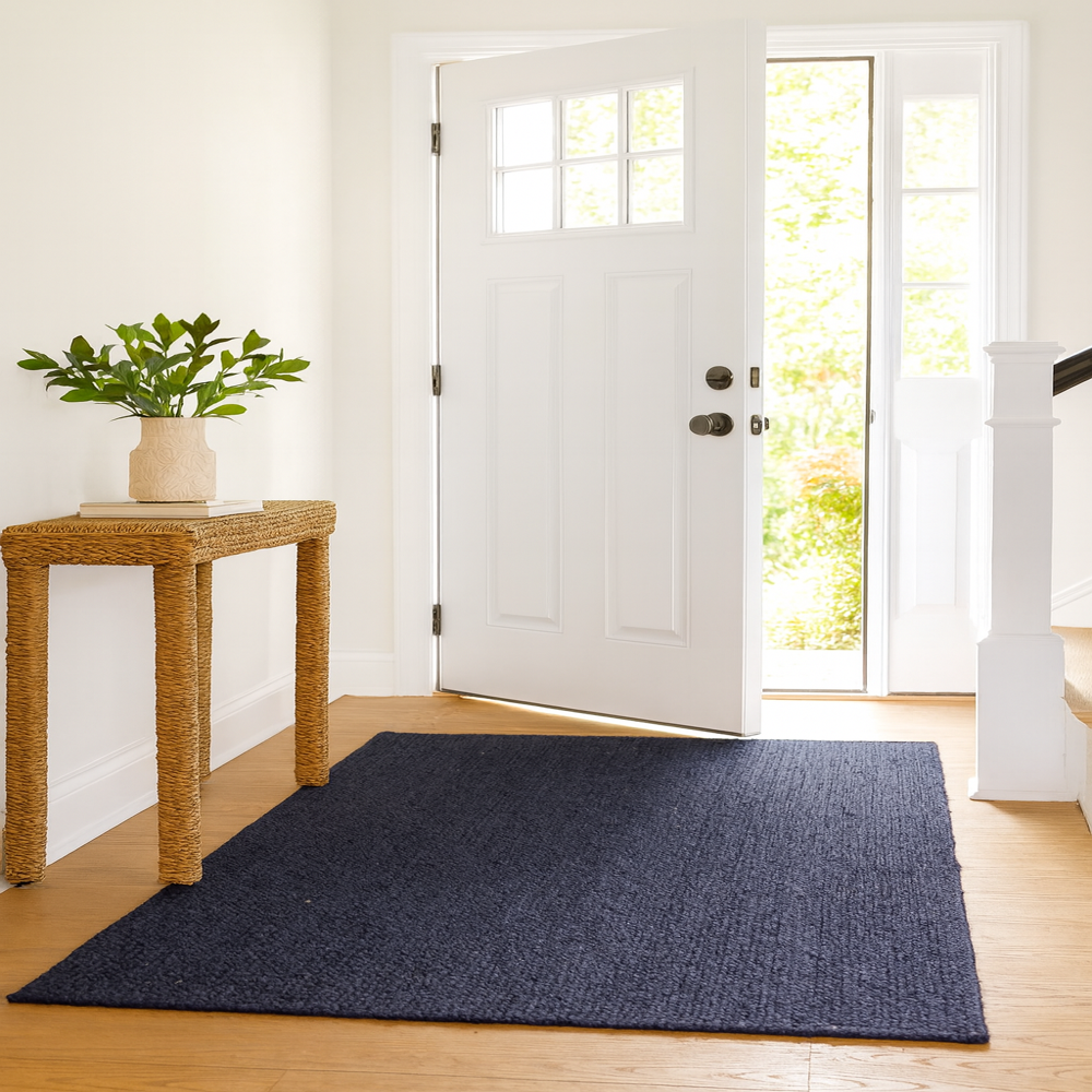 Navy Blue Braided Jute Area Rug