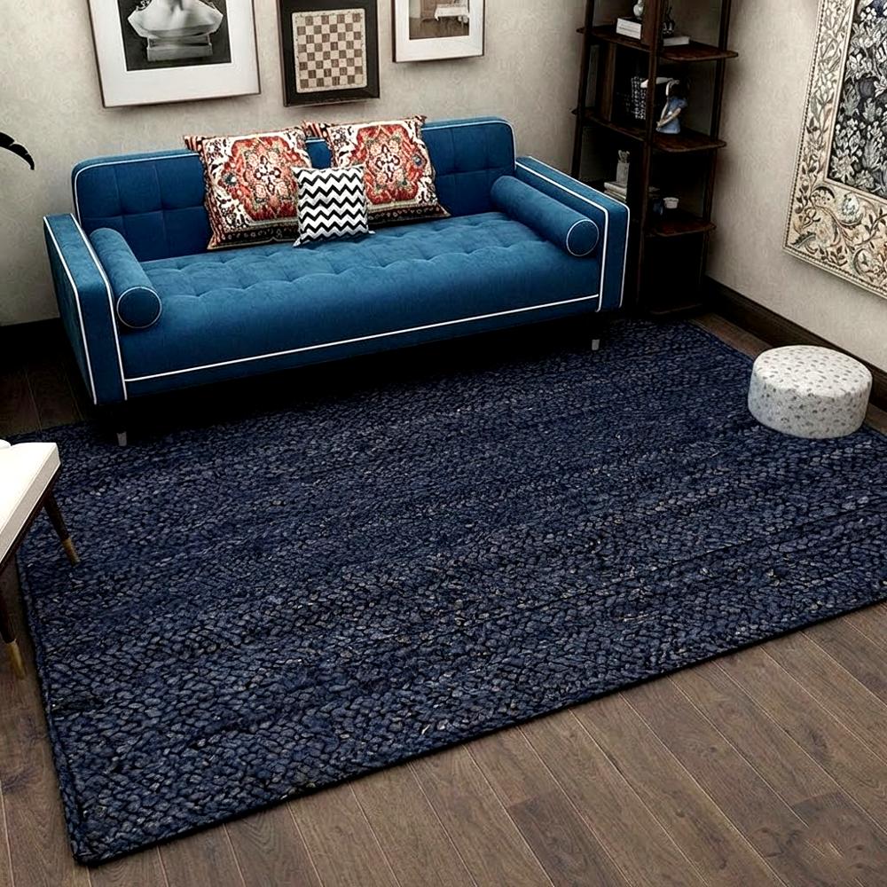 Navy Blue Braided Jute Area Rug