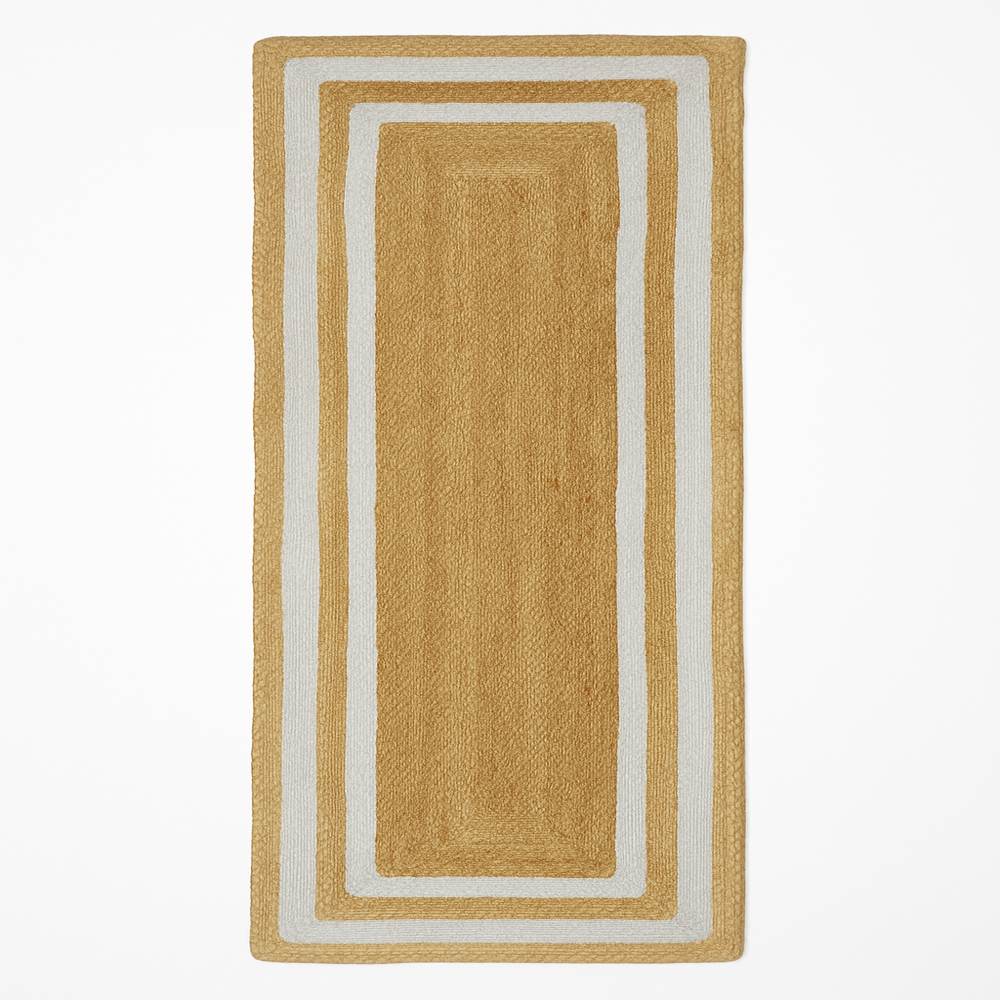 Natural Jute Runner Rug with Off-White Double Border