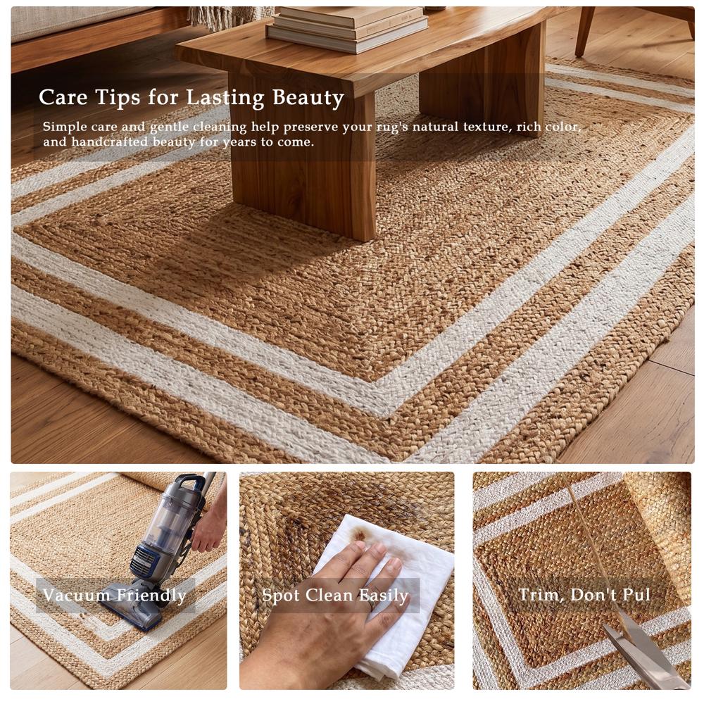 Natural Jute Runner Rug with Off-White Double Border