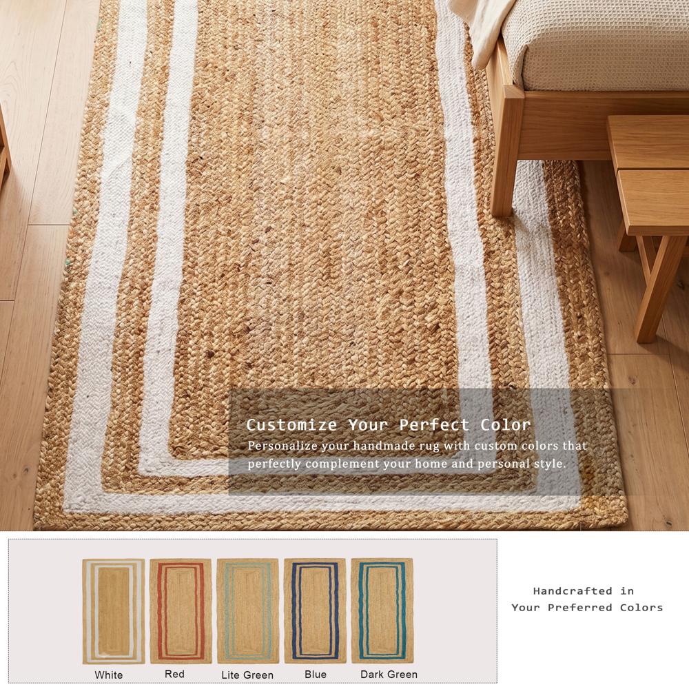 Natural Jute Runner Rug with Off-White Double Border