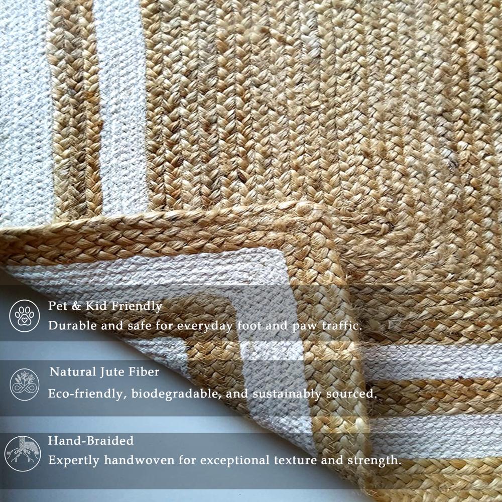 Natural Jute Runner Rug with Off-White Double Border