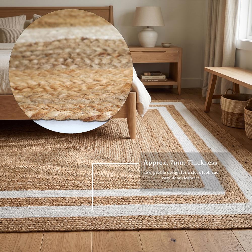 Natural Jute Runner Rug with Off-White Double Border