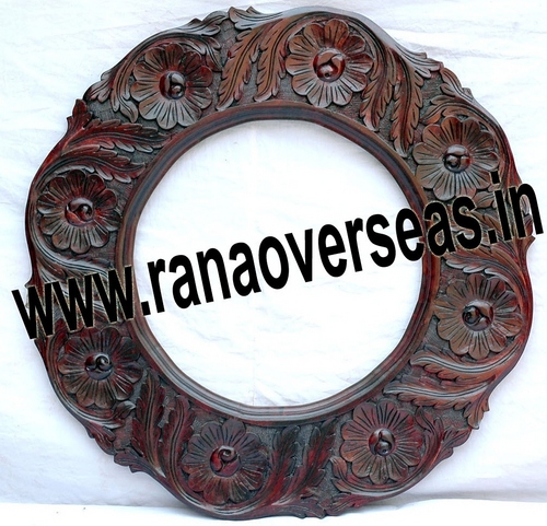 Wooden Mirror Frame - Carved High Quality Wood, 18-20 cm Diameter, Polished Finish, Custom Color Options, Antique Imitation & Folk Art Style, Ideal for Art & Collectible Decor
