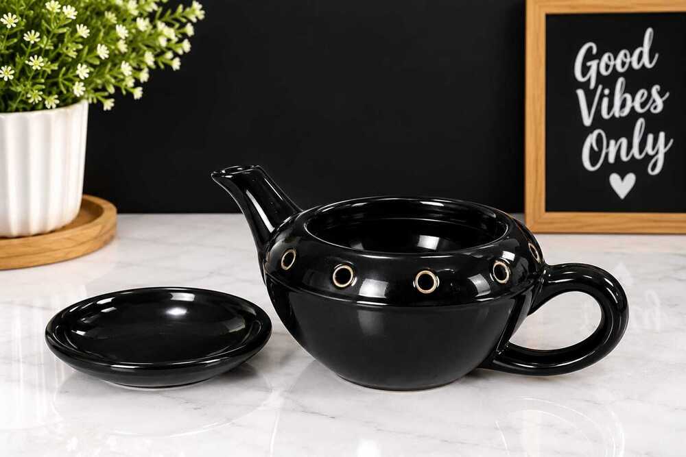 Black Ceramic Teapot with Saucer