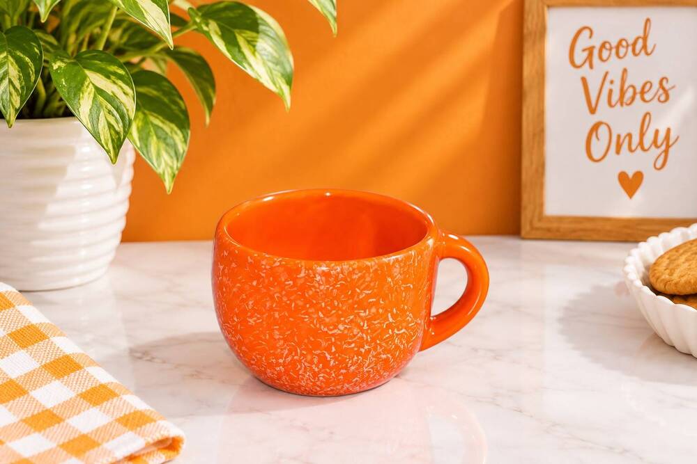 Orange Textured Ceramic Coffee Mug Set