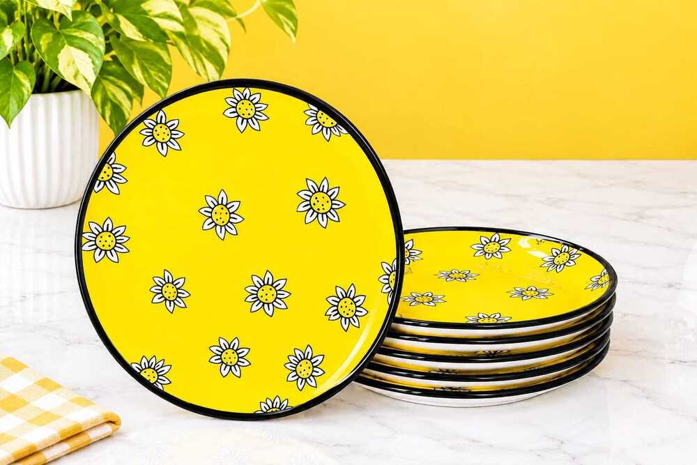 Yellow Floral Ceramic Dinner Plate Set