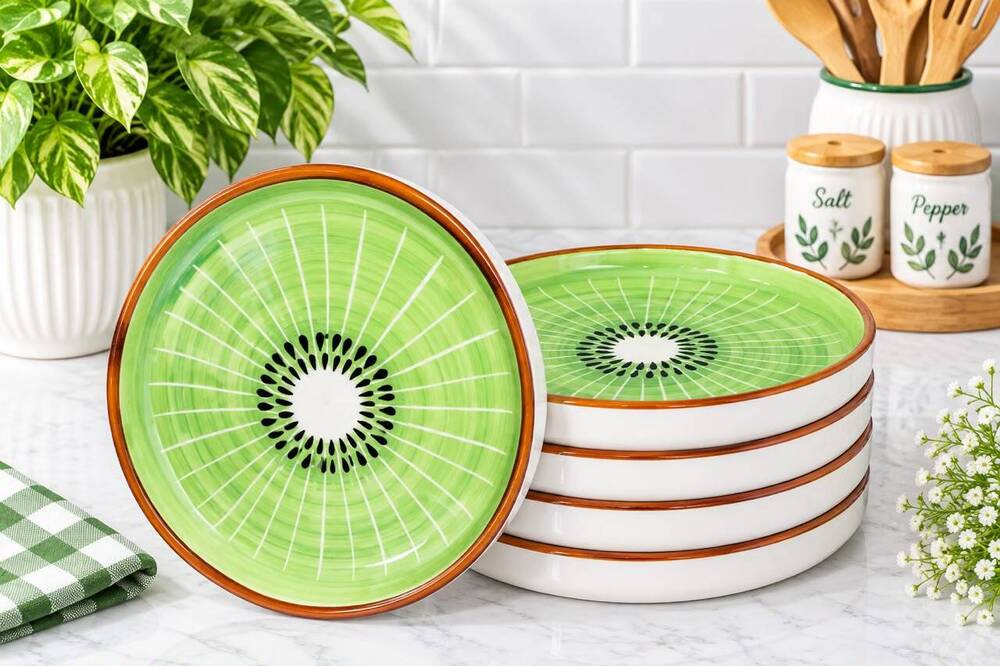 Kiwi Design Ceramic Dinner Plate Set