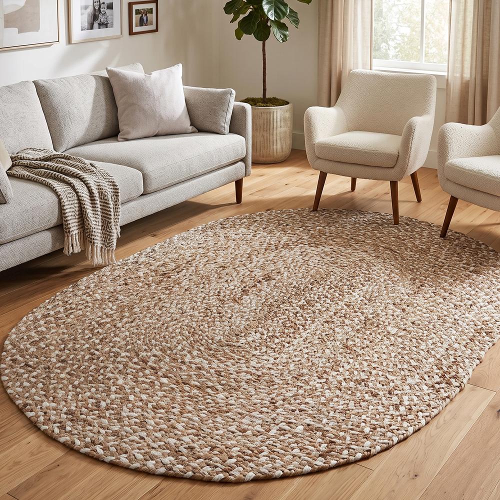 Natural & Off-White Oval Braided Jute Rug