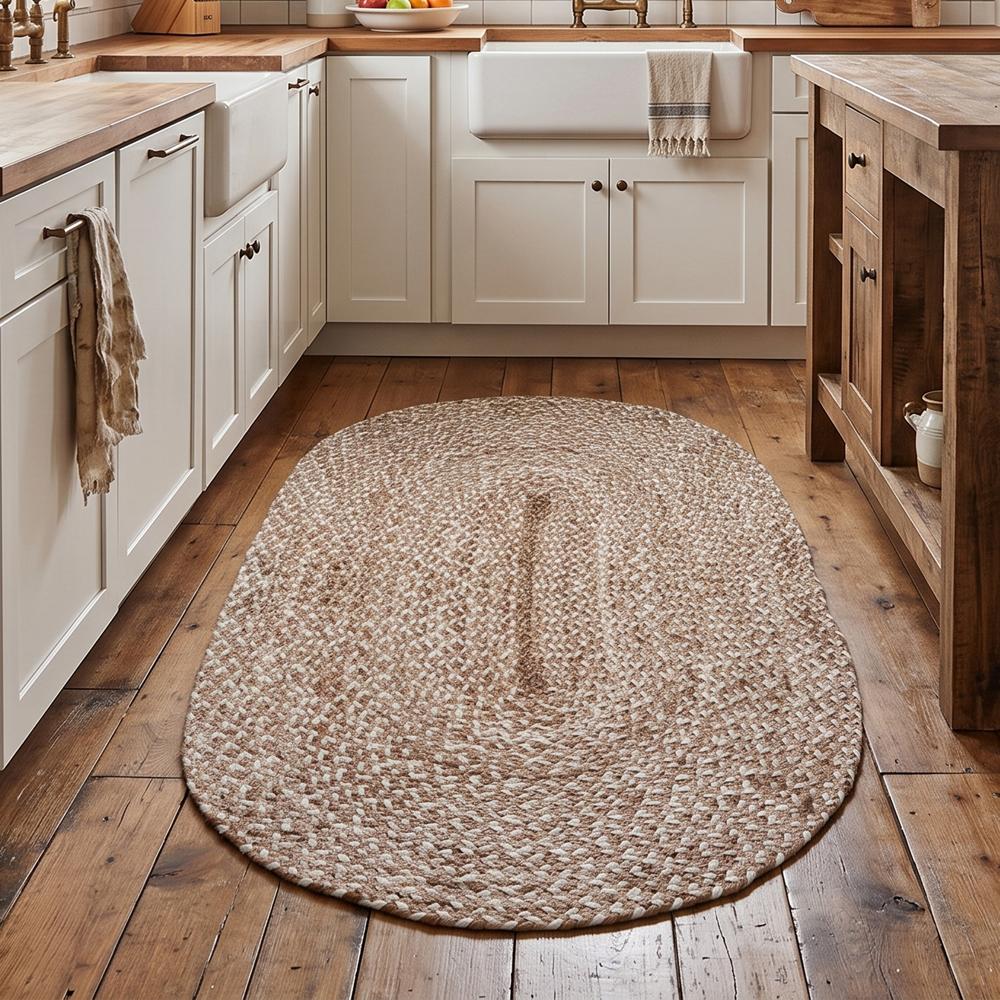 Natural & Off-White Oval Braided Jute Rug