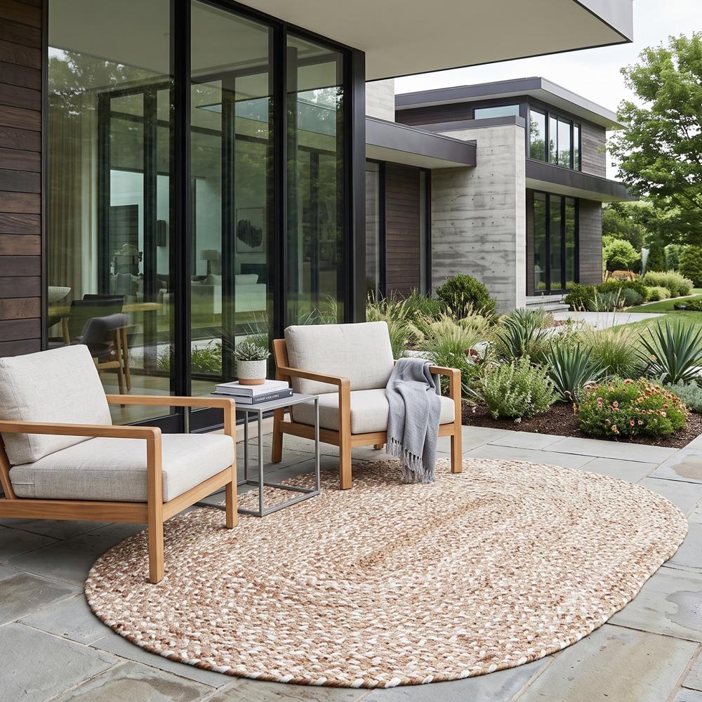 Natural & Off-White Oval Braided Jute Rug