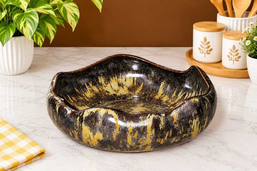 Rustic Flower Shape Ceramic Serving Bowl