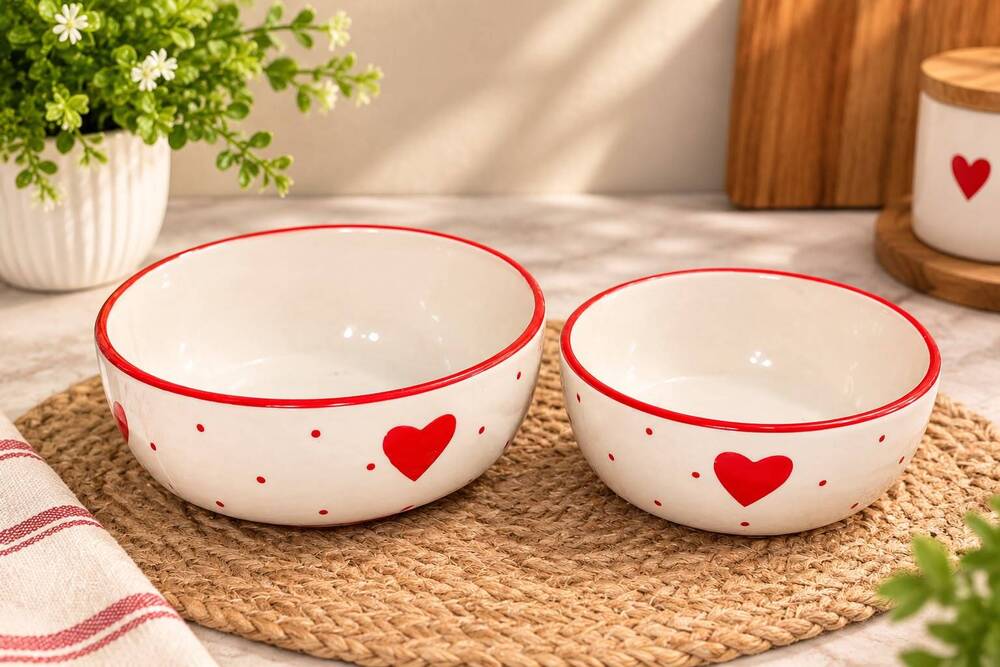 Red Heart Ceramic Bowl Set