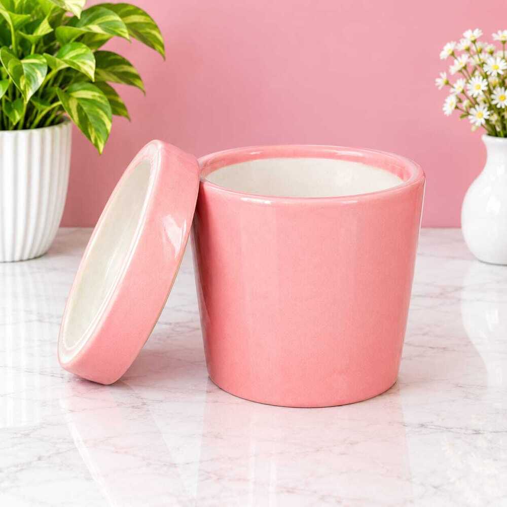 Pink Ceramic Planter Pot with Lid