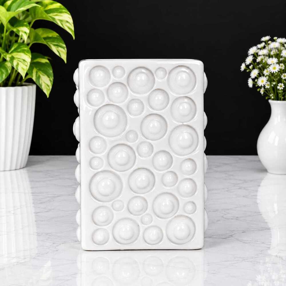 White Textured Ceramic Flower Vase