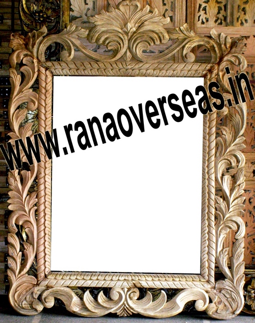 Polished Wooden Mirror Frame In Hand Carving