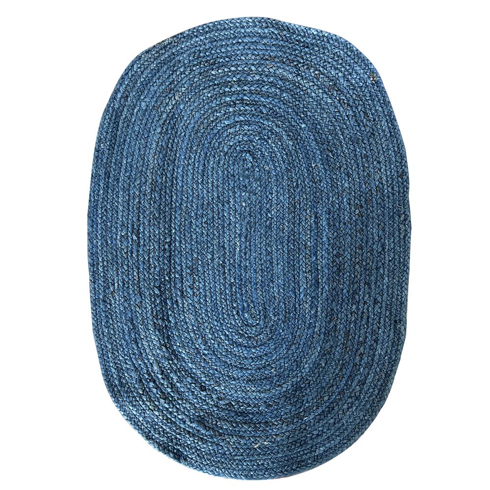 Ocean Blue Oval Braided Jute Rug