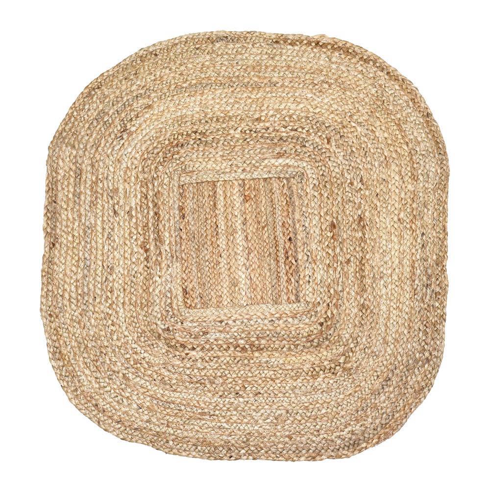 Natural Tan Square-Oval Concentric Braided Jute Rug