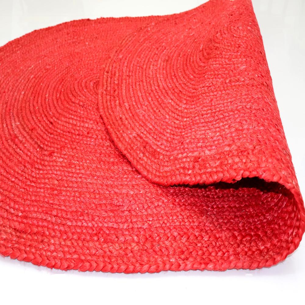 Vibrant Red Oval Braided Jute Rug