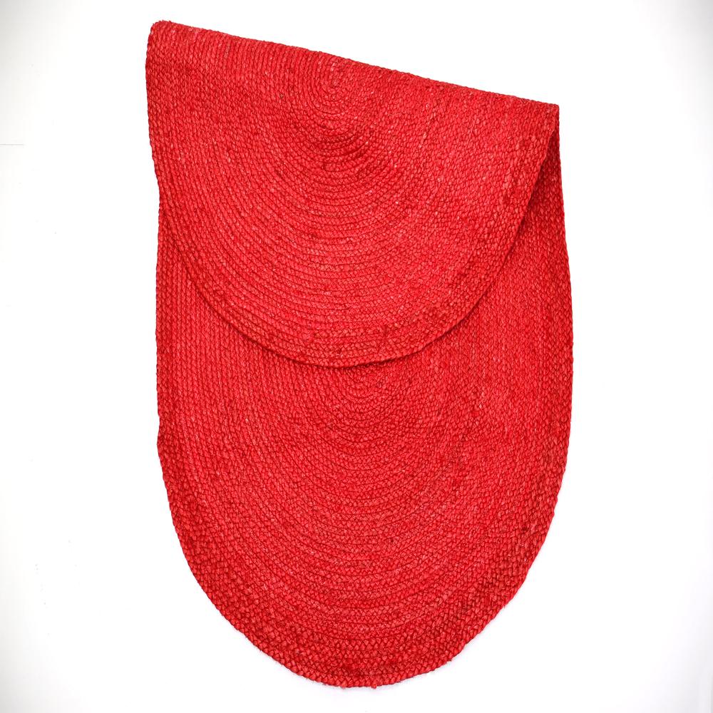 Vibrant Red Oval Braided Jute Rug
