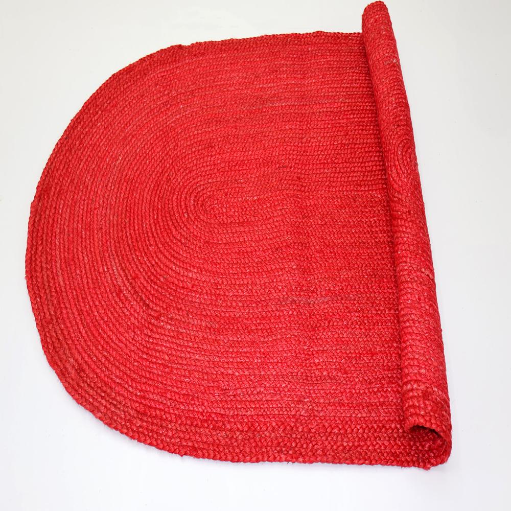Vibrant Red Oval Braided Jute Rug